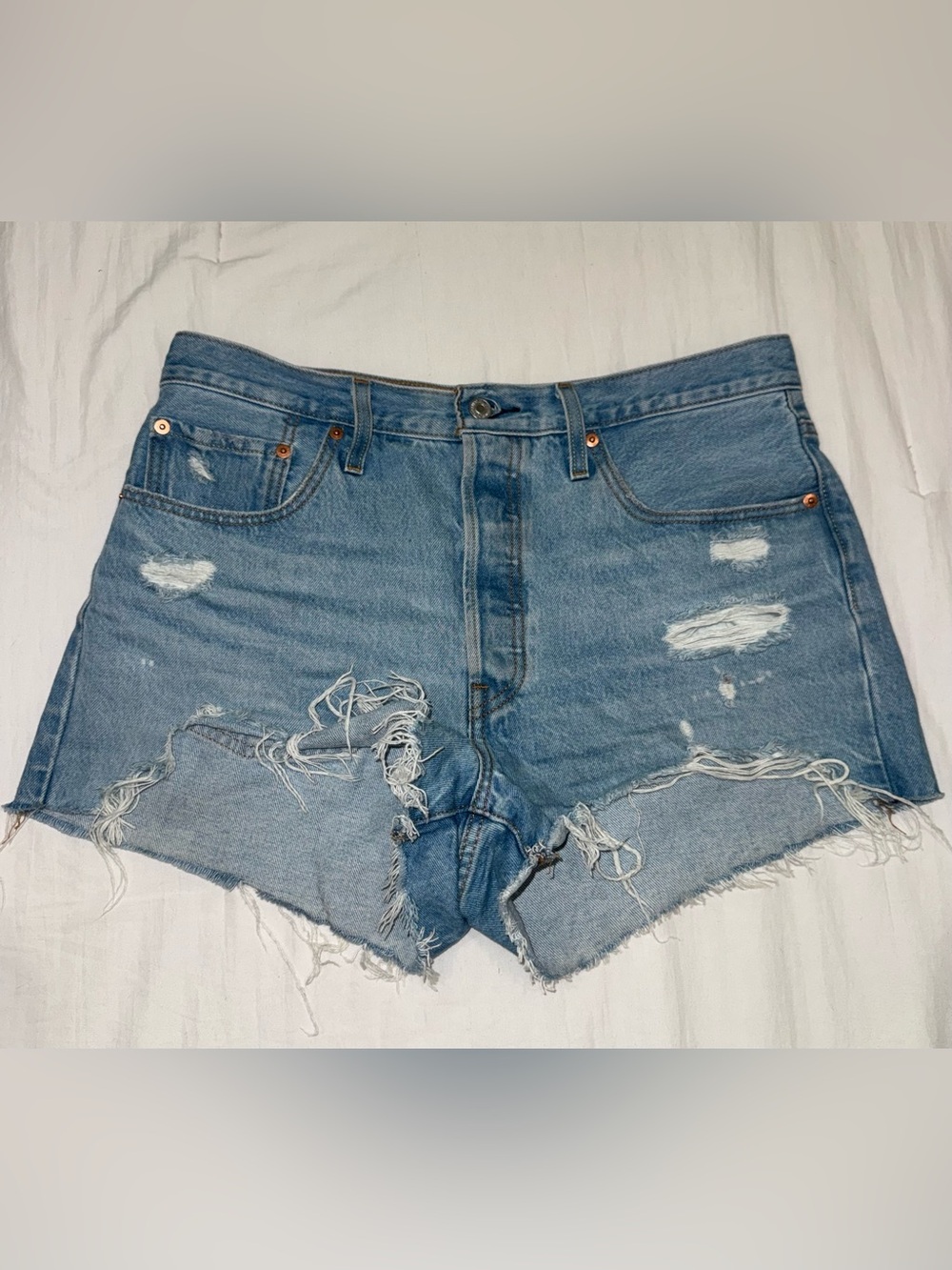 Levi's Light Blue Distressed Denim Cutoff Shorts